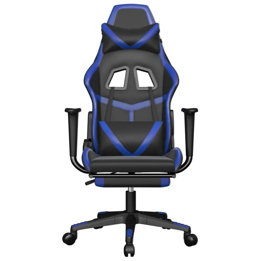 Chaise de jeu avec repose-pied Noir et bleu Similicuir - 3