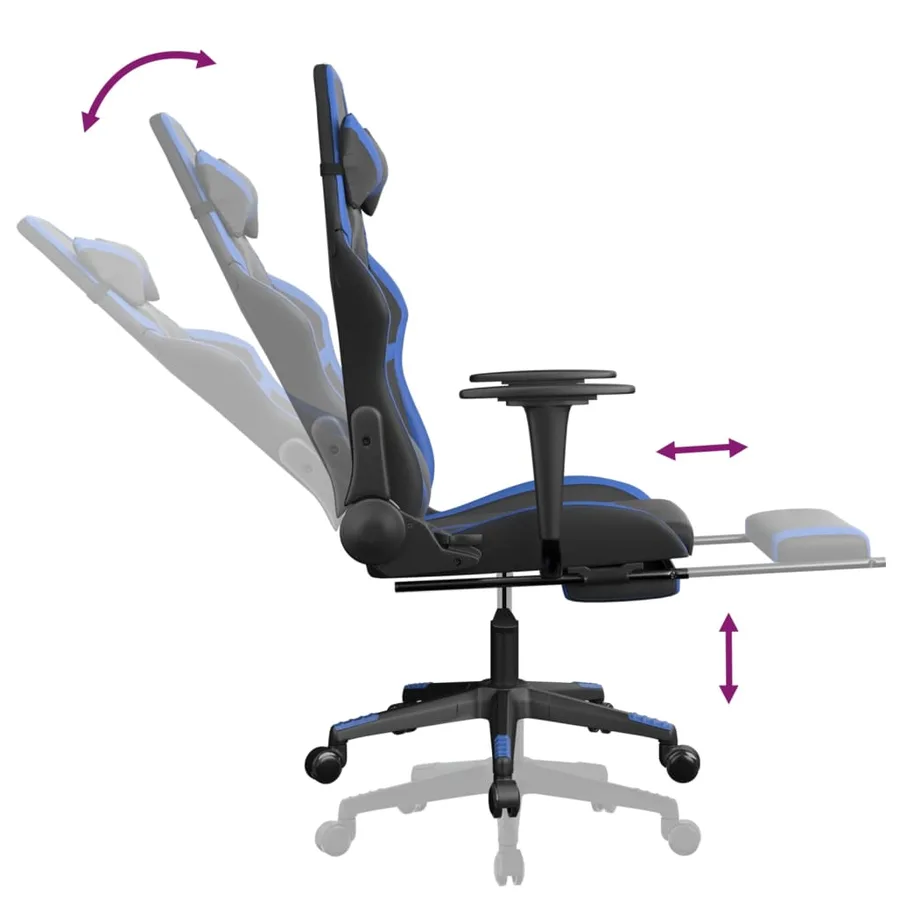 Chaise de jeu avec repose-pied Noir et bleu Similicuir - 7