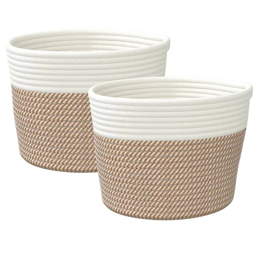 Paniers de rangement 2 pcs marron et blanc Ø24x18 cm coton - 2
