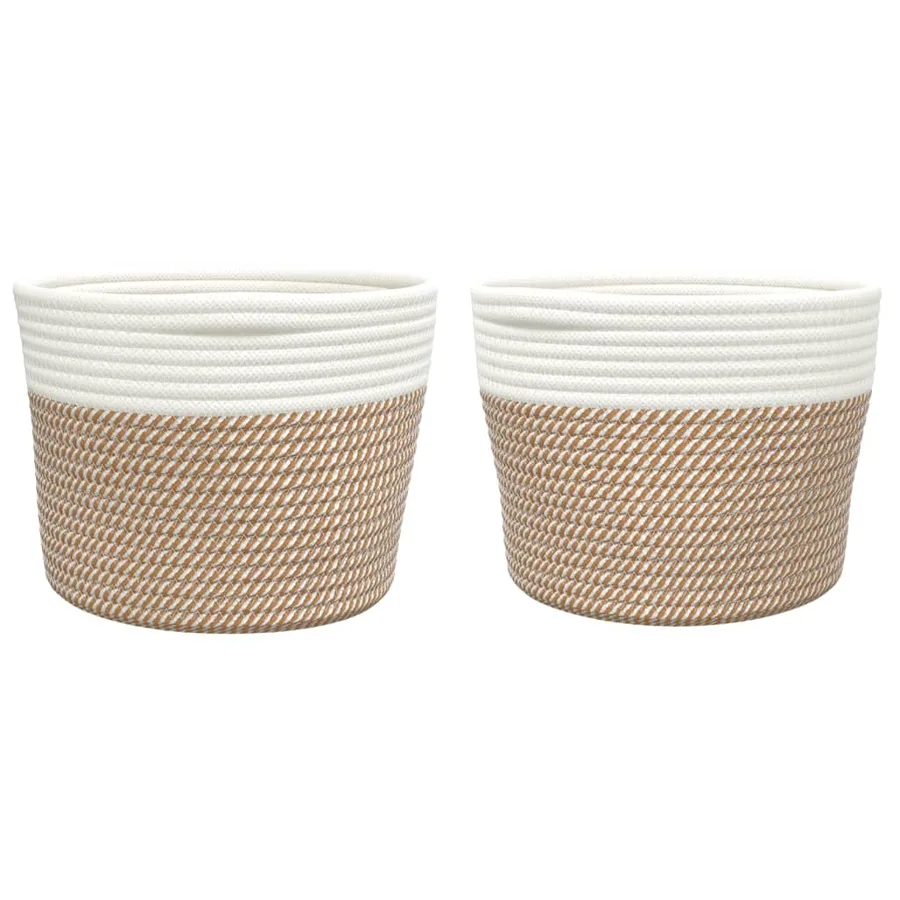 Paniers de rangement 2 pcs marron et blanc Ø24x18 cm coton - 4