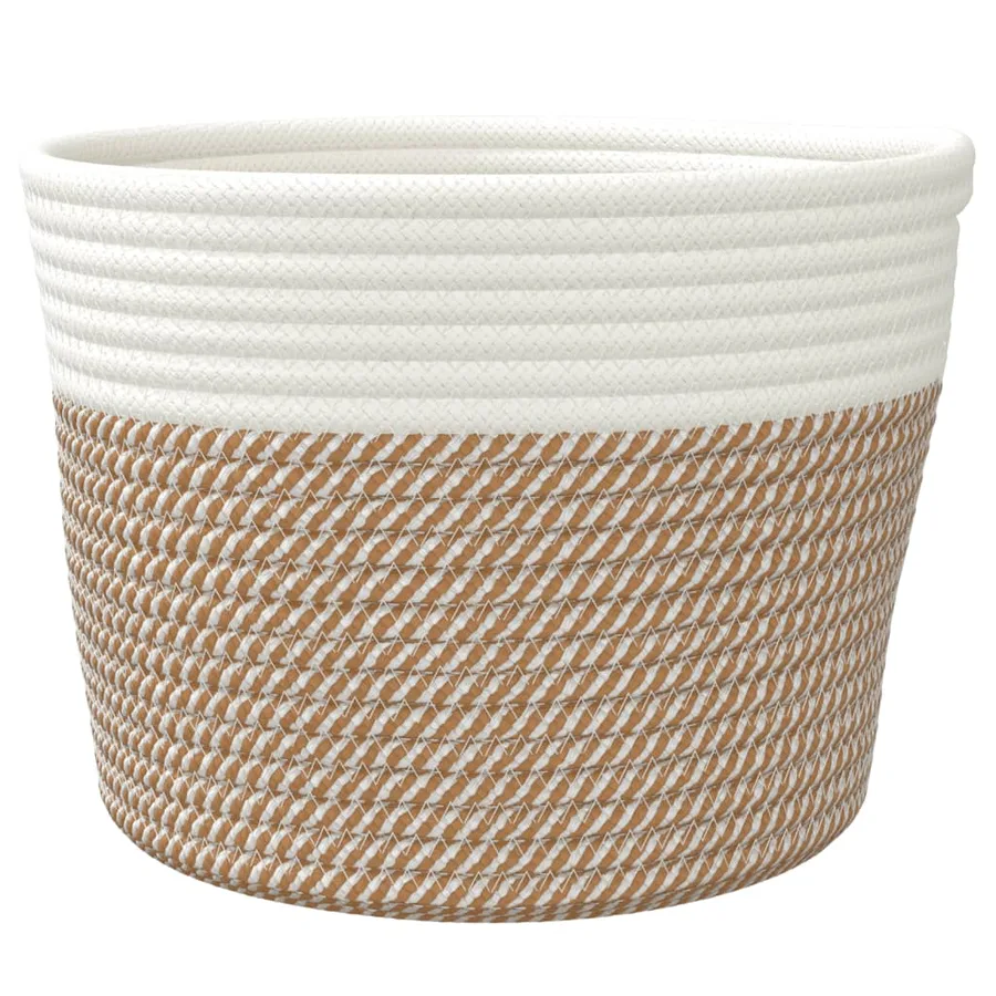 Paniers de rangement 2 pcs marron et blanc Ø24x18 cm coton - 5