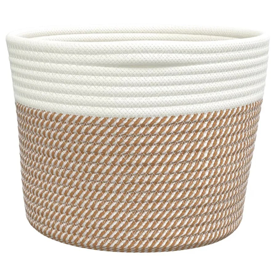 Paniers de rangement 2 pcs marron et blanc Ø24x18 cm coton - 6