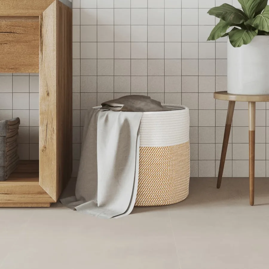 Panier de rangement marron et blanc Ø40x35 cm coton - 3