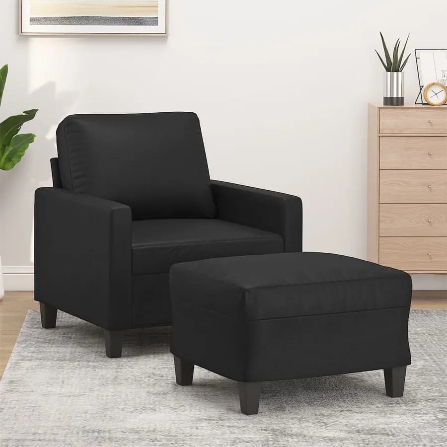 Fauteuil avec repose-pied Noir 60 cm Similicuir
