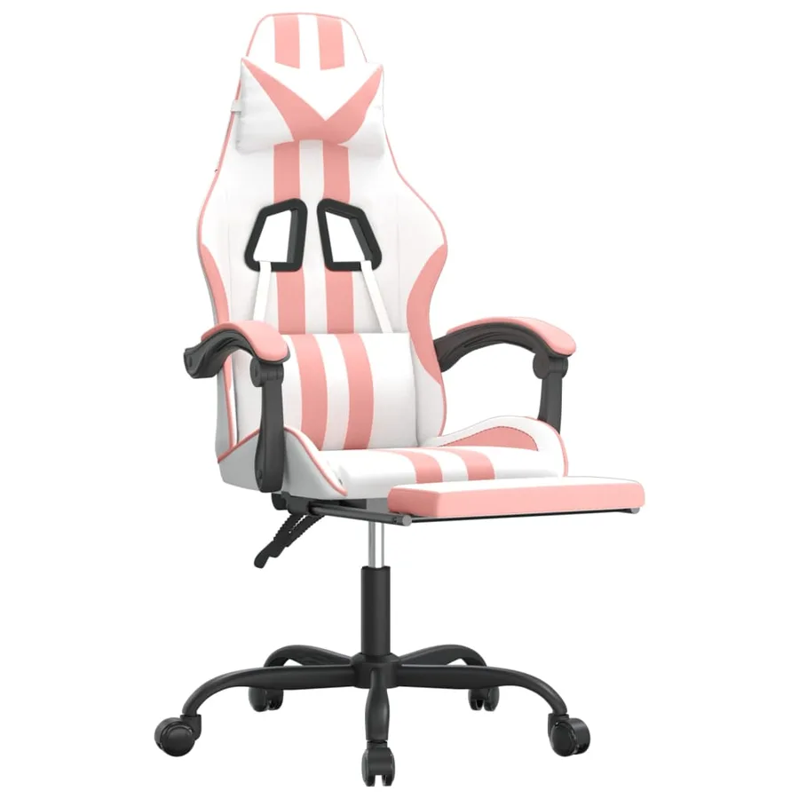 Chaise de jeu pivotante et repose-pied Blanc et rose Similicuir - 6