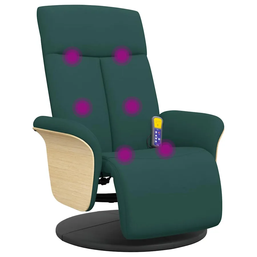 Fauteuil inclinable de massage et repose-pieds vert foncé tissu - 2