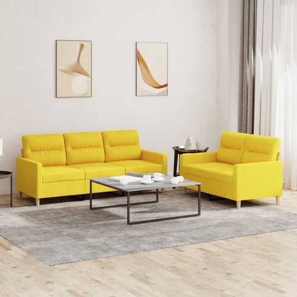 Ensemble de canapés 2 pcs avec coussins Jaune clair Tissu