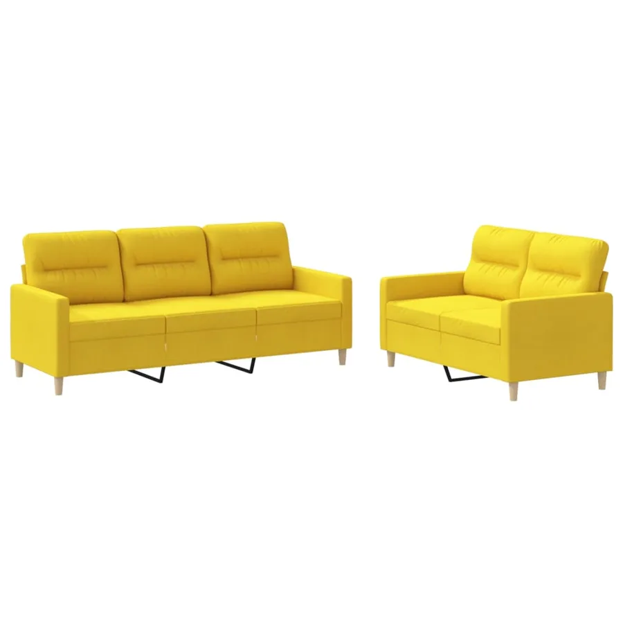 Ensemble de canapés 2 pcs avec coussins Jaune clair Tissu - 2