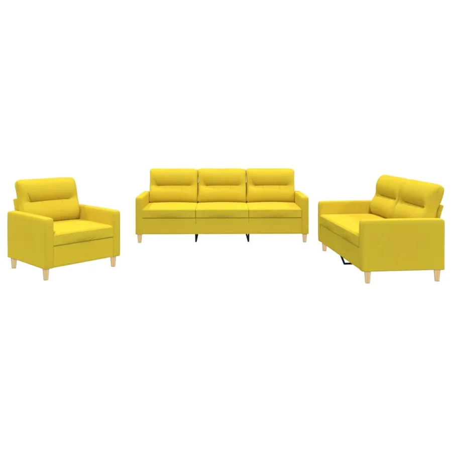 Ensemble de canapés 3 pcs avec coussins Jaune clair Tissu - 2