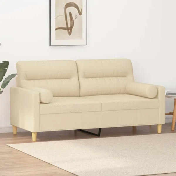 Canapé 2 places avec oreillers décoratifs crème 140 cm tissu