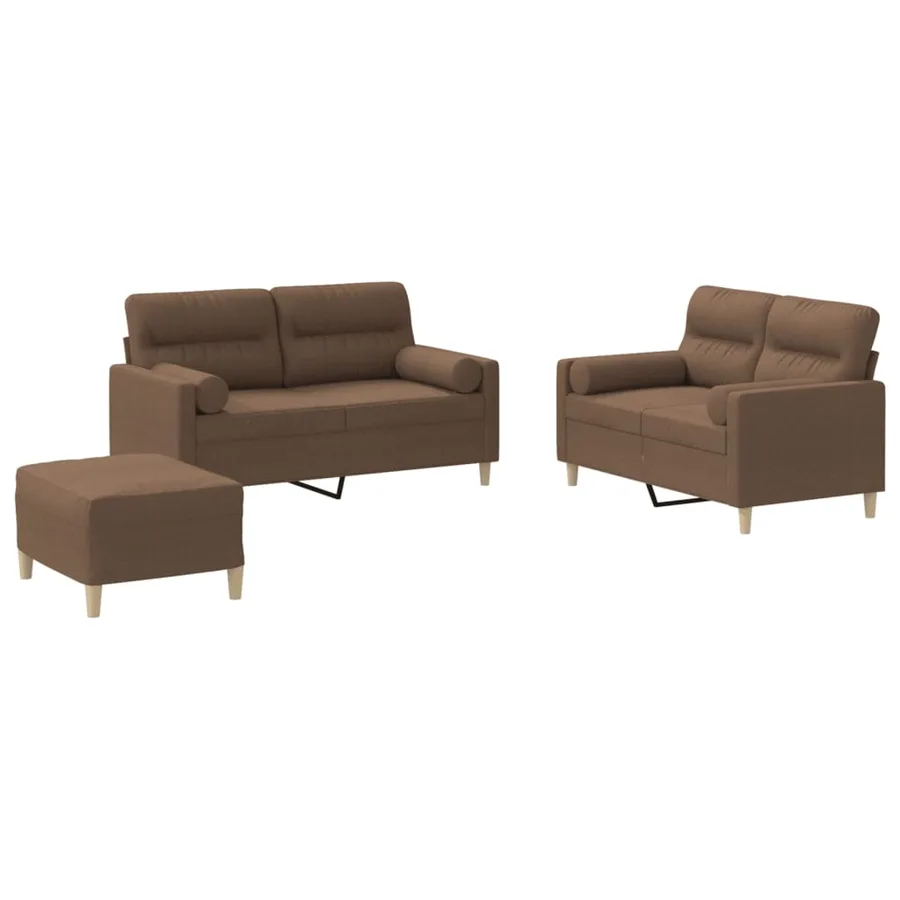 Ensemble de canapés 3 pcs avec coussins marron tissu - 2