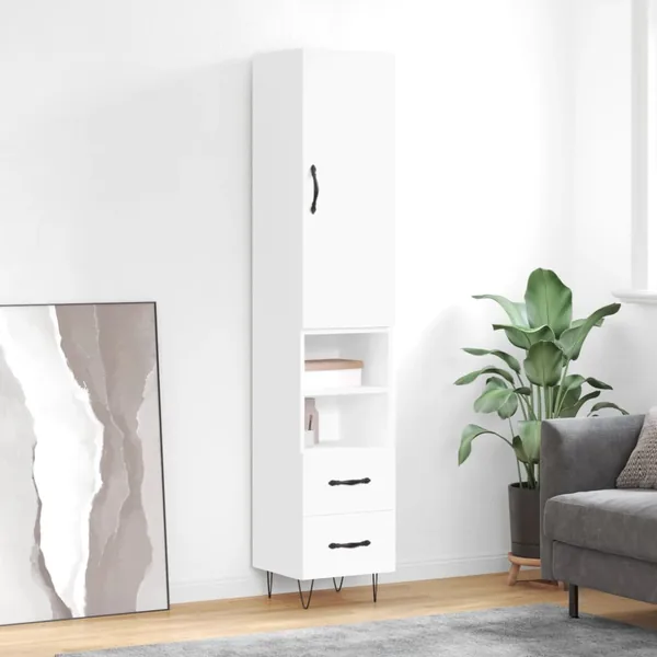 Buffet haut Blanc 34,5x34x180 cm Bois d'ingénierie