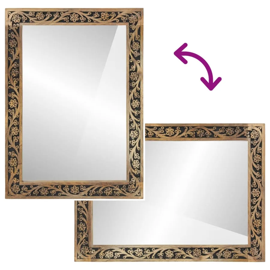 Miroir de bain 50x70x2,5 cm bois de manguier massif et verre - 4