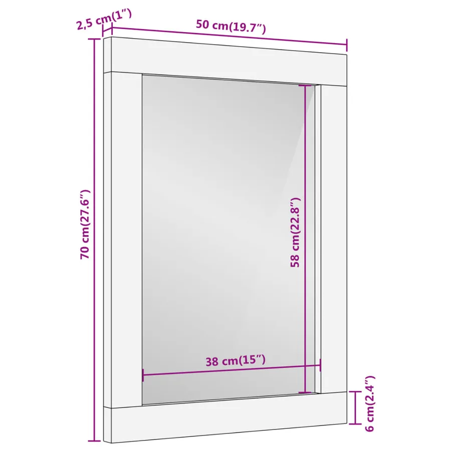 Miroir de bain 50x70x2,5 cm bois de manguier massif et verre - 9