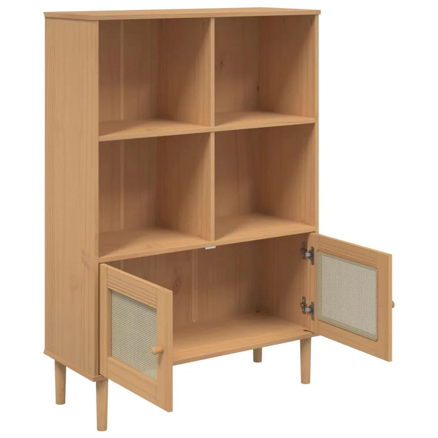 Bibliothèque SENJA aspect de rotin marron bois massif de pin - 6
