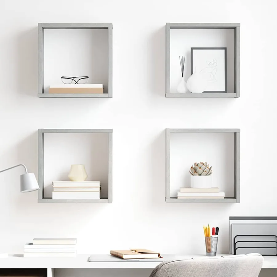 Étagères cube murales 4 pcs Gris béton 30x15x30 cm
