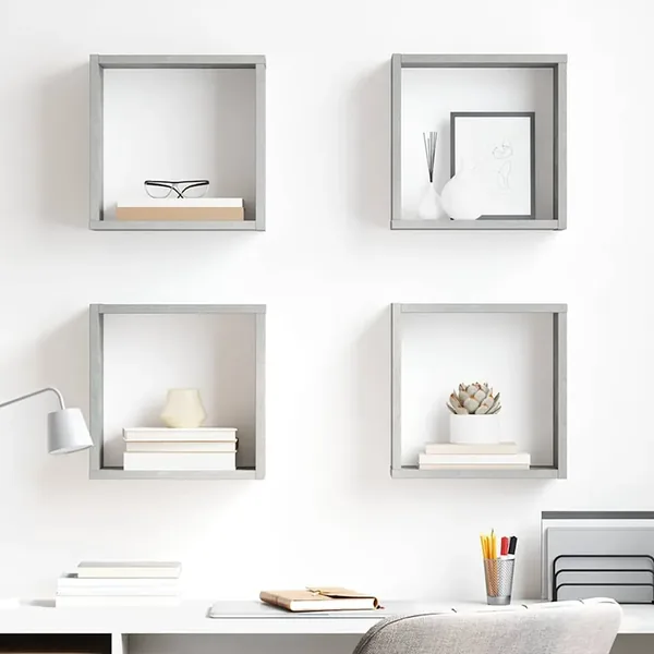 Étagères cube murales 4 pcs Gris béton 30x15x30 cm