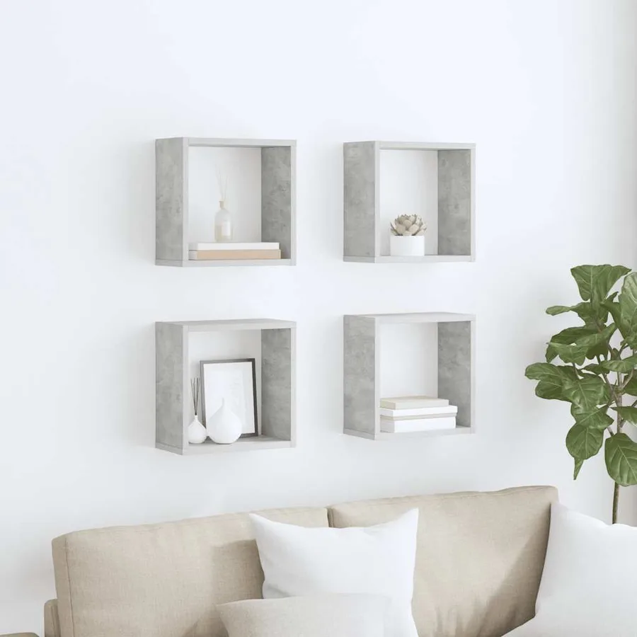 Étagères cube murales 4 pcs Gris béton 30x15x30 cm - 3