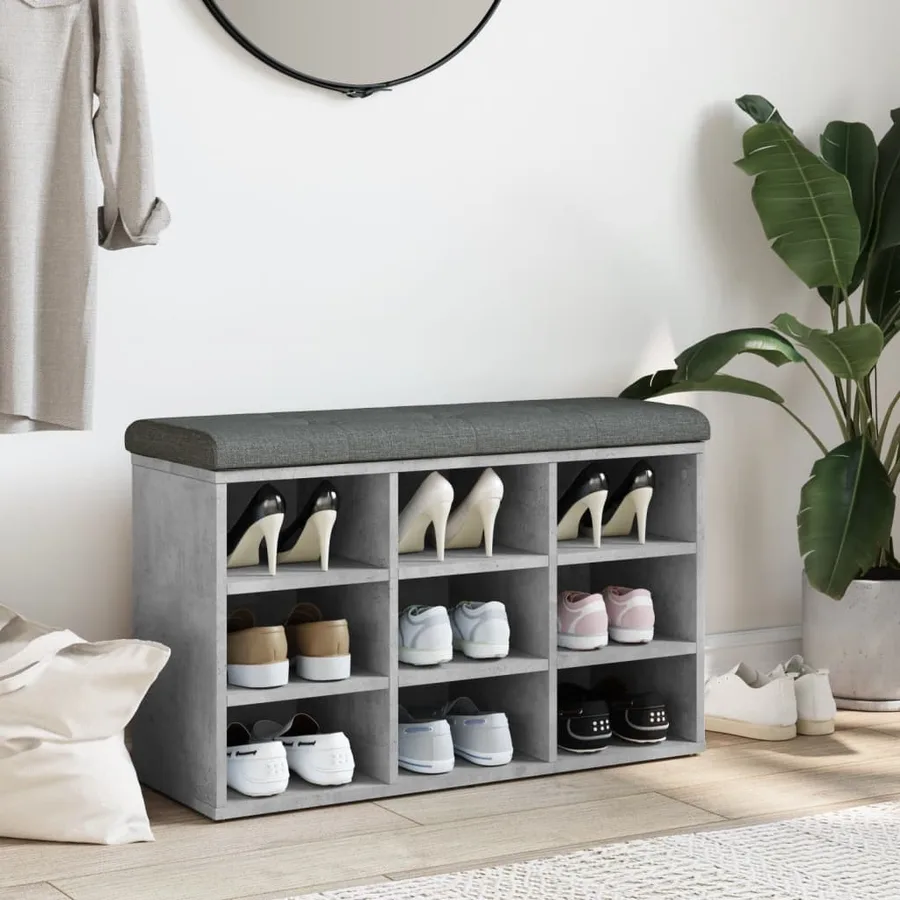Banc à chaussures gris béton 82x32x50 cm bois d'ingénierie - 3