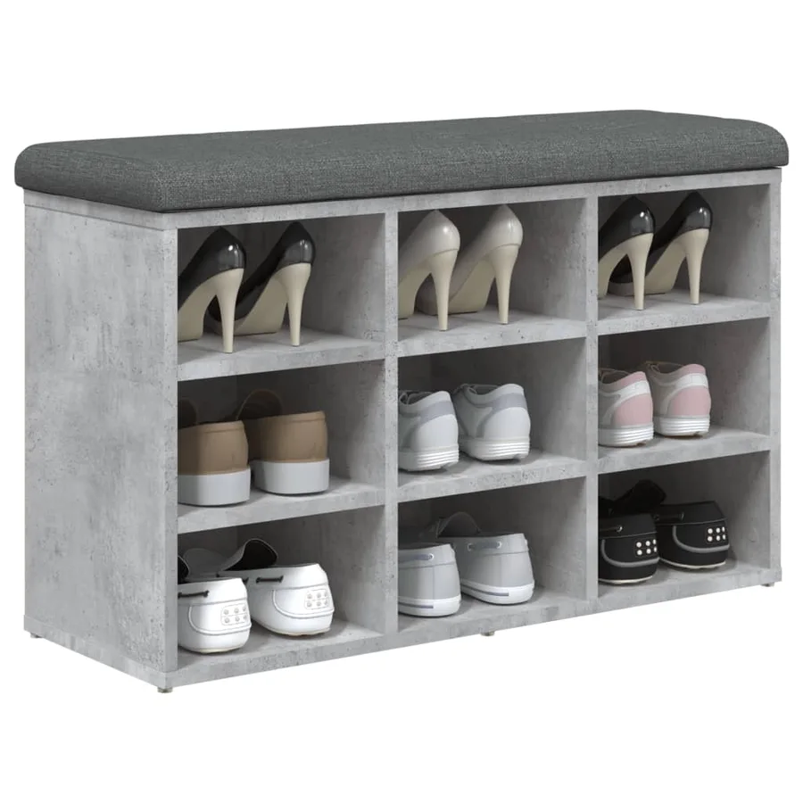 Banc à chaussures gris béton 82x32x50 cm bois d'ingénierie - 7