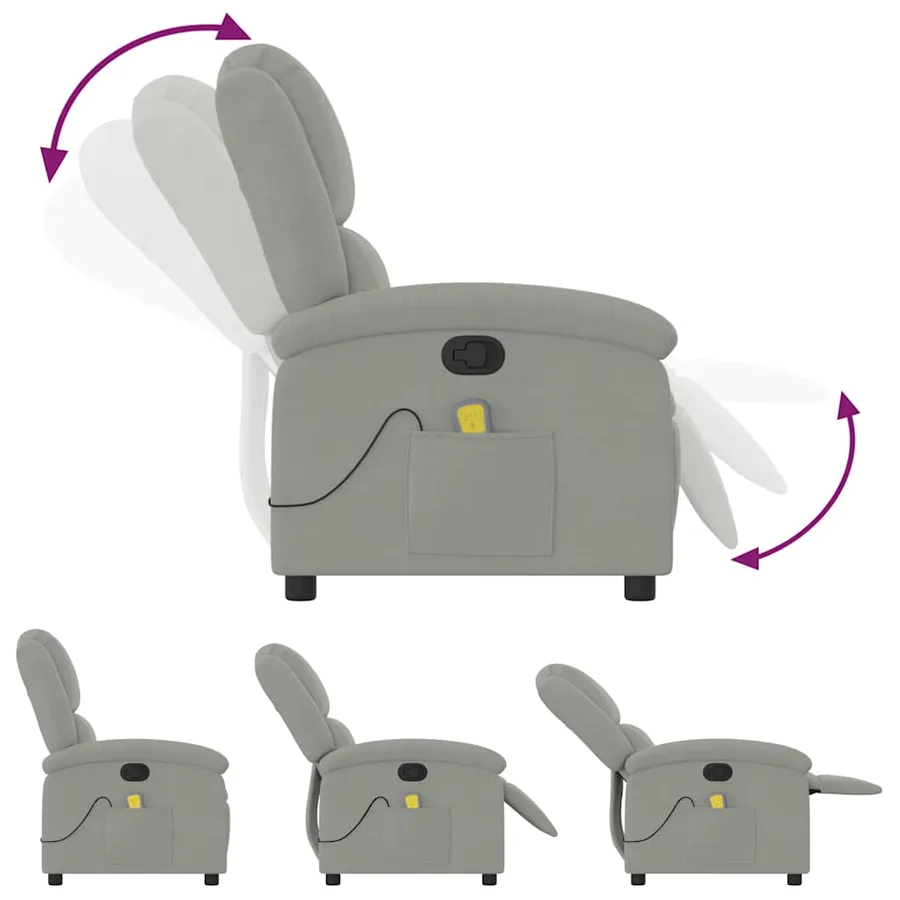 Fauteuil de massage inclinable gris clair velours - 8