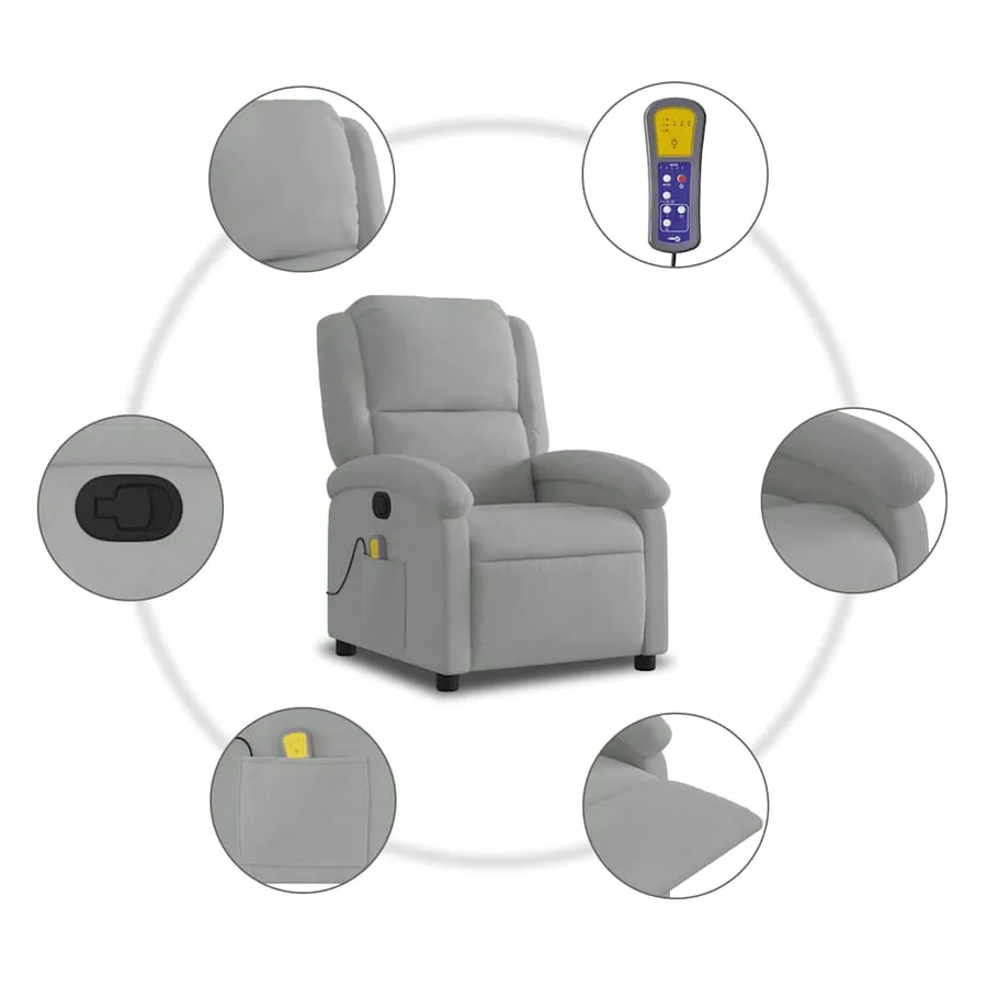 Fauteuil de massage inclinable gris clair velours - 9