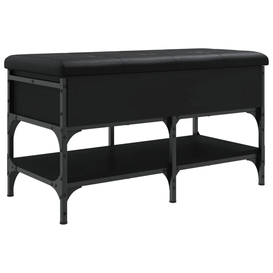 Banc à chaussures noir 82x42x45 cm bois d'ingénierie - 2