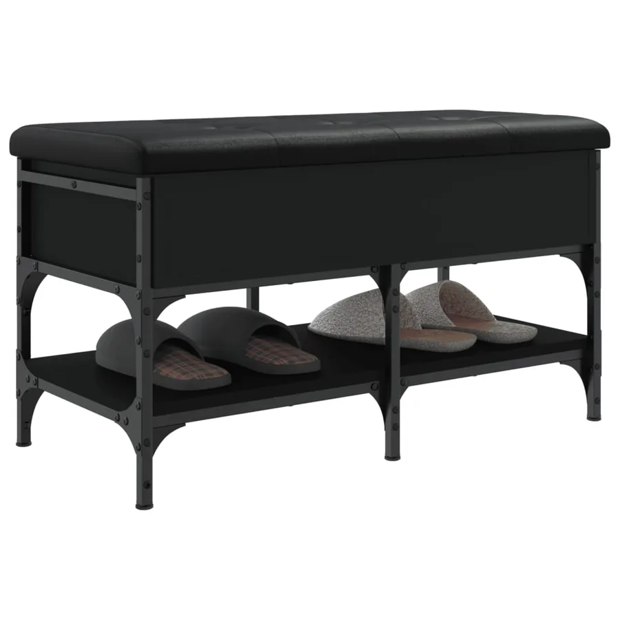 Banc à chaussures noir 82x42x45 cm bois d'ingénierie - 5