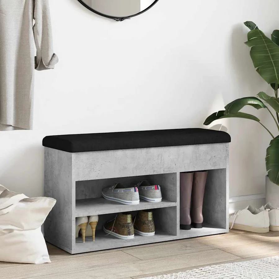 Banc à chaussures gris béton 82x32x45,5 cm bois d'ingénierie - 3
