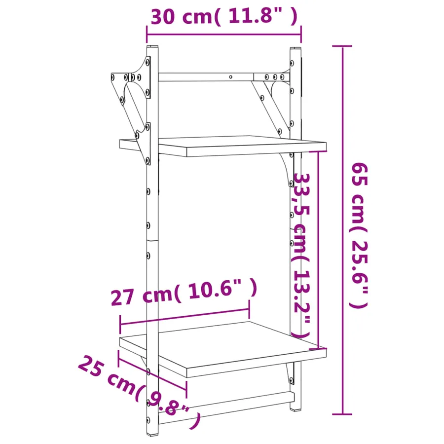 Étagères murales à 2 niveaux avec barres 2 pcs chêne marron - 9