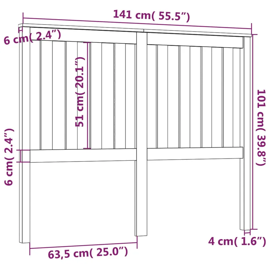 Tête de lit 141x6x101 cm Bois massif de pin - 6