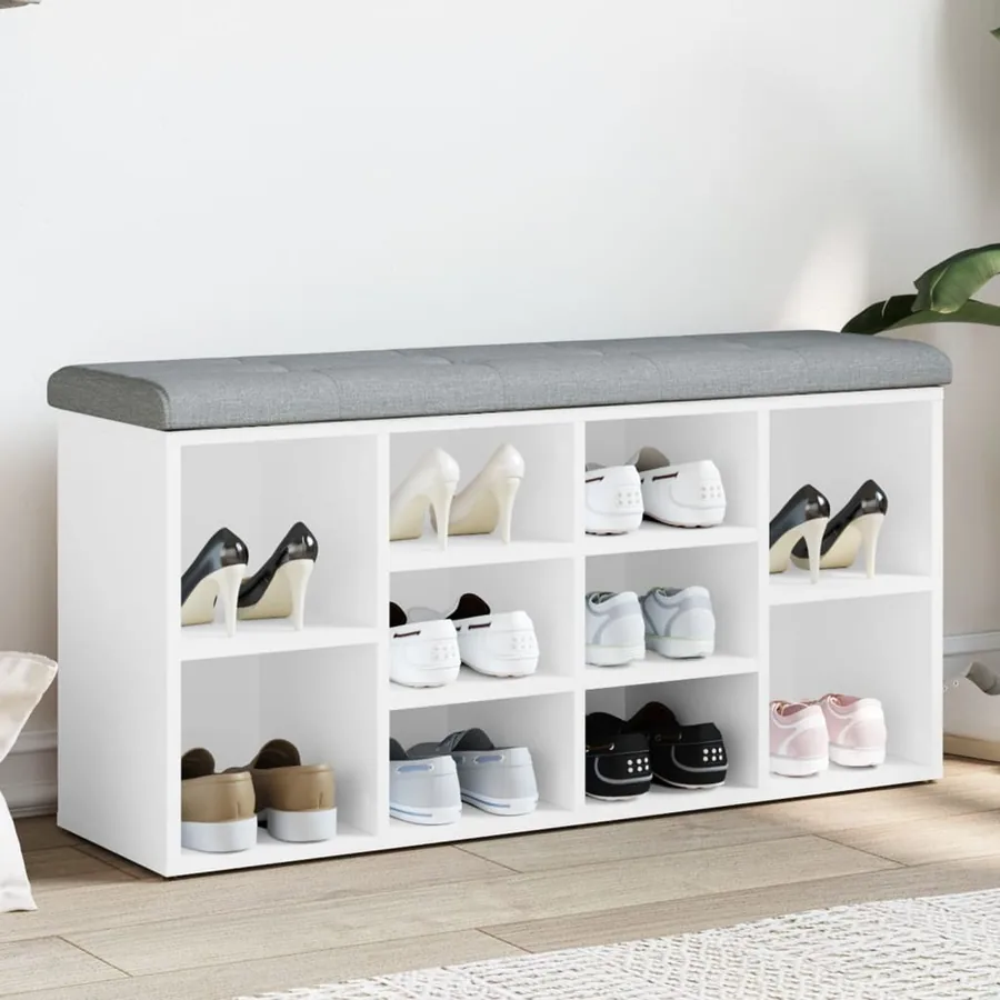 Banc à chaussures Blanc 102x32x50 cm Bois d'ingénierie