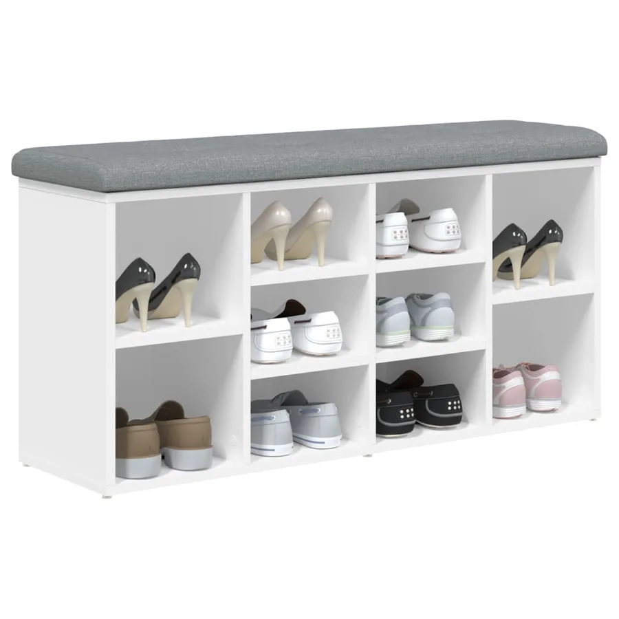 Banc à chaussures Blanc 102x32x50 cm Bois d'ingénierie - 7