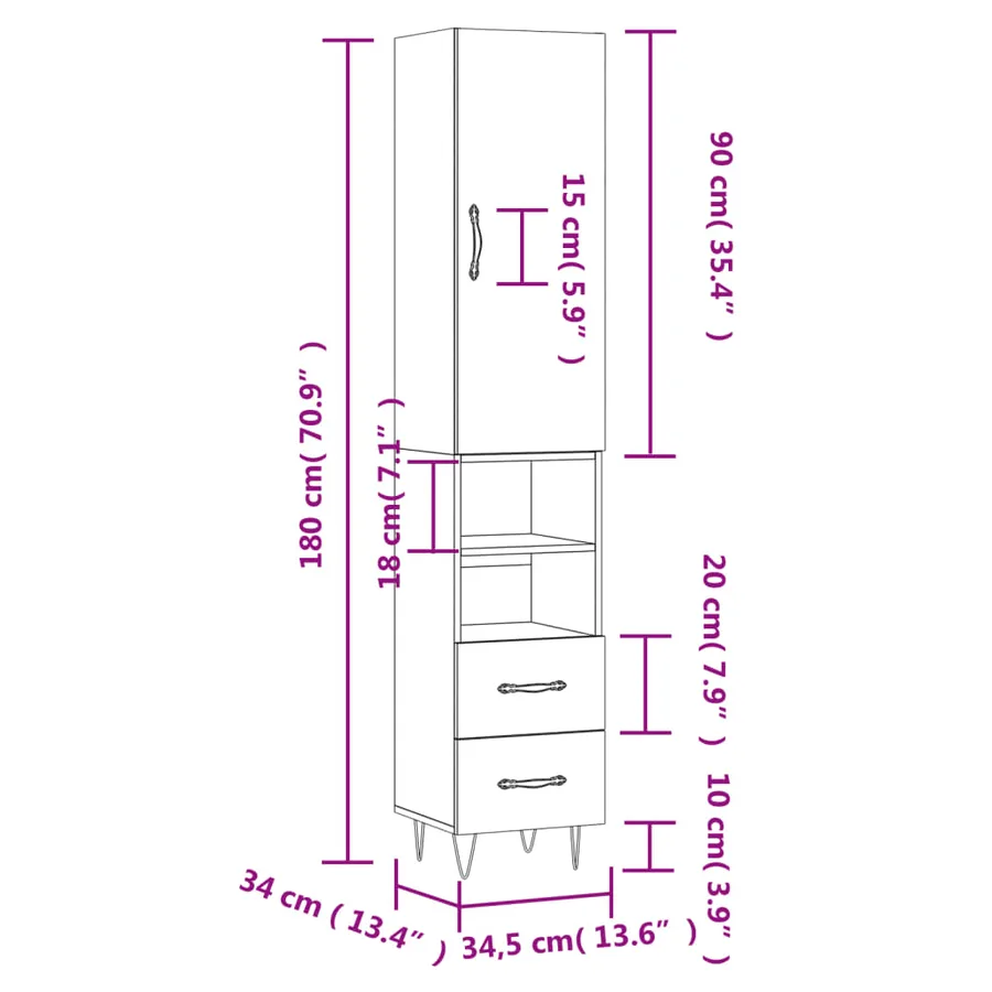 Buffet haut Sonoma gris 34,5x34x180 cm Bois d'ingénierie - 14