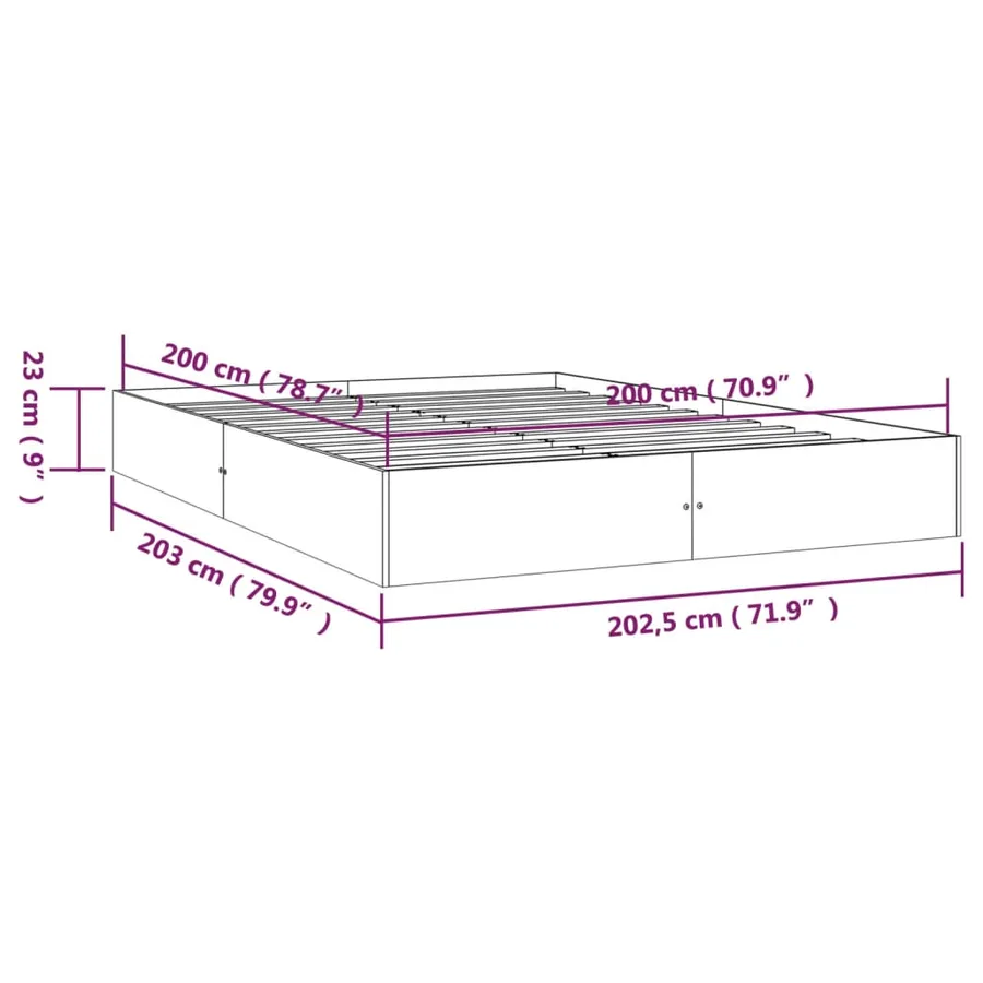 Cadre de lit sans matelas bois massif 200x200 cm - 9