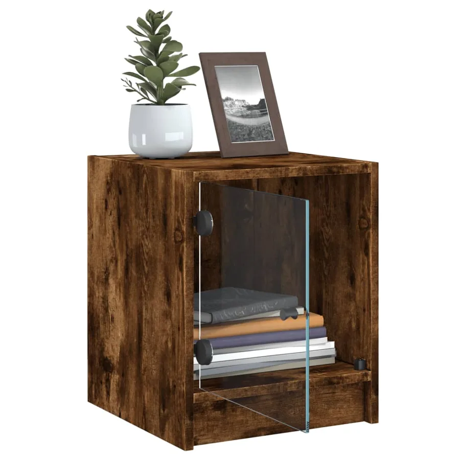 Tables de chevet et portes vitrées 2 pcs chêne fumé 35x37x42 cm - 5