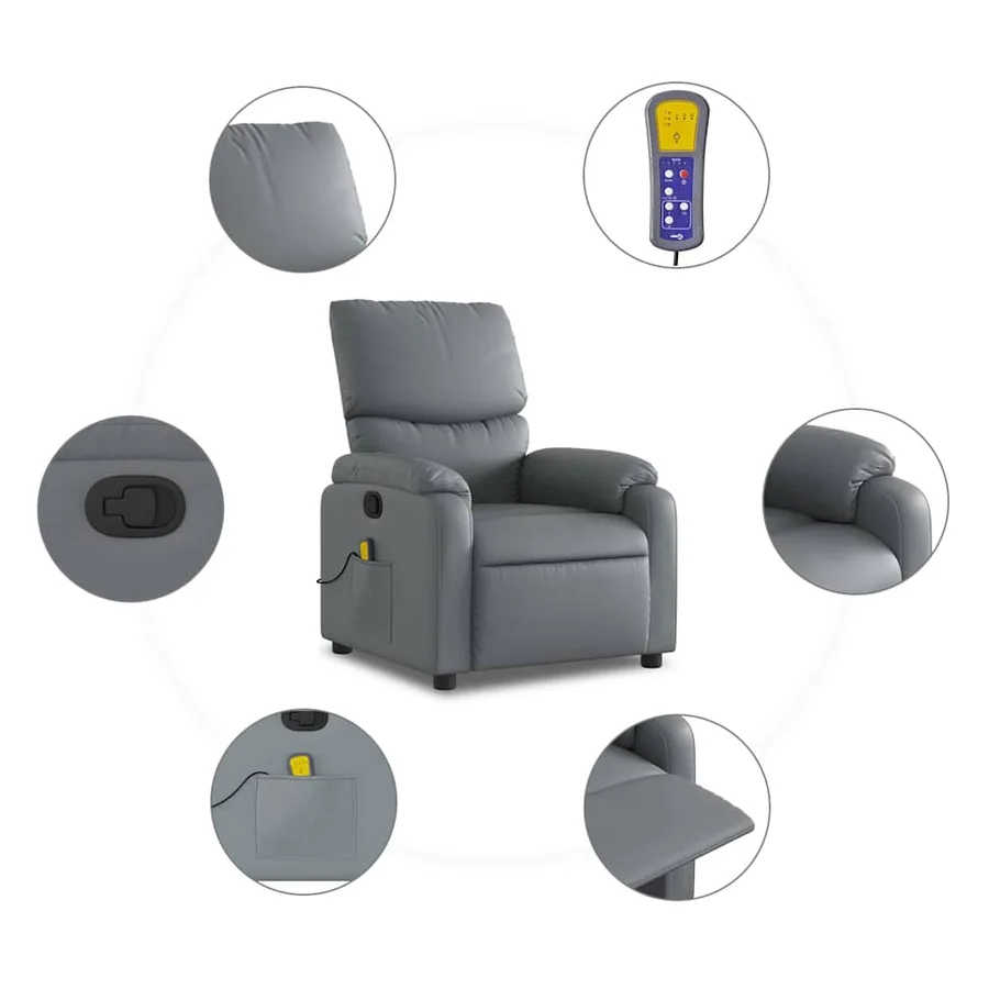 Fauteuil de massage inclinable gris similicuir - 6