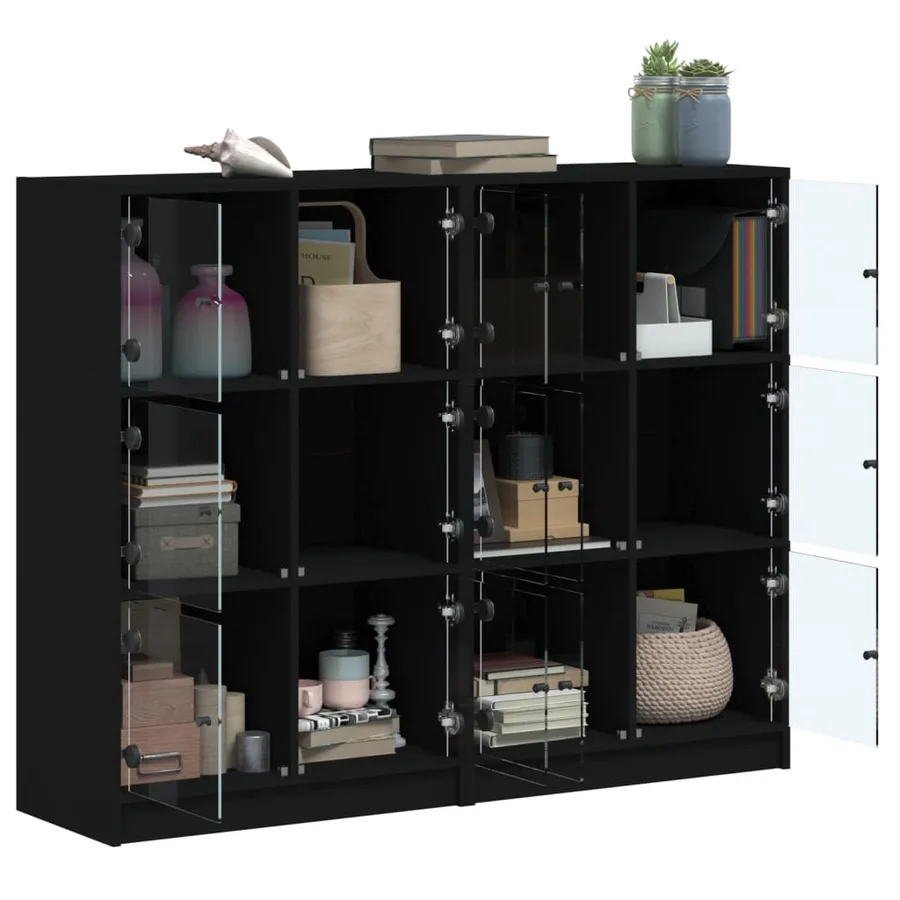Bibliothèque avec portes noir 136x37x109 cm bois d'ingénierie - 4