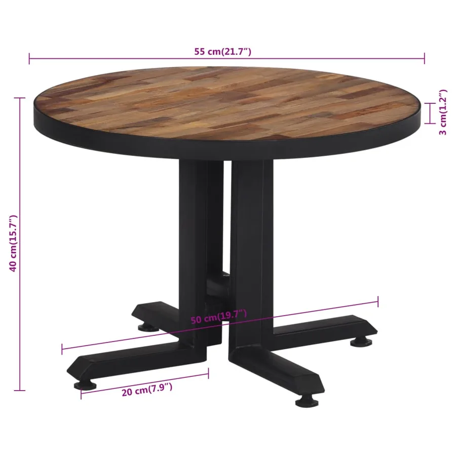 Table basse ronde Ø55x40 cm teck de récupération massif - 8