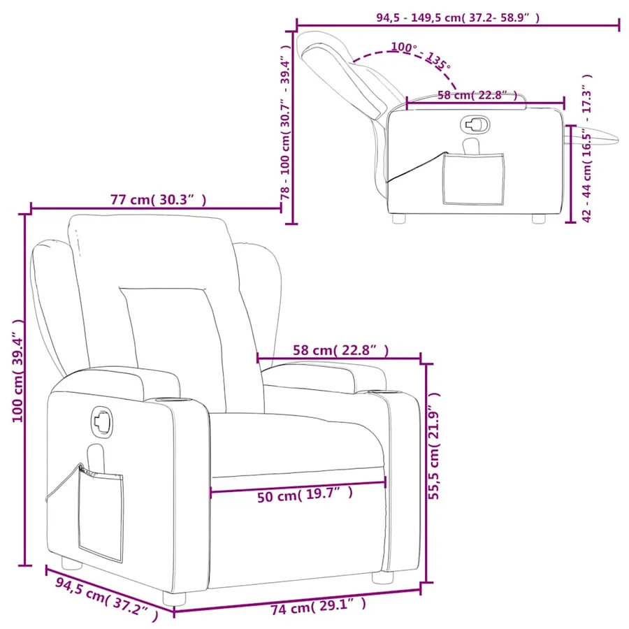 Fauteuil de massage inclinable Gris foncé Tissu - 13