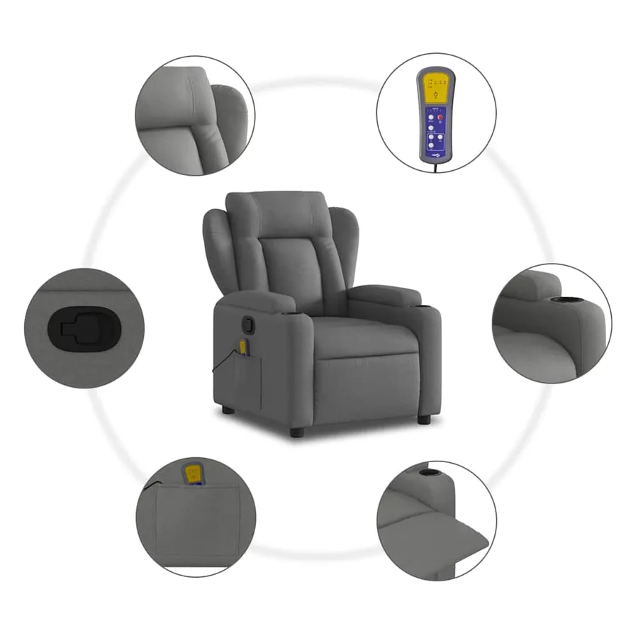 Fauteuil de massage inclinable Gris foncé Tissu - 7