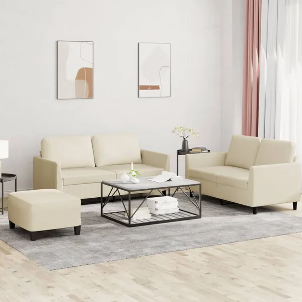 Ensemble de canapés 3 pcs avec coussins Crème Similicuir