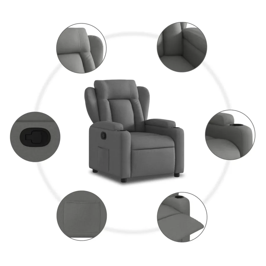 Fauteuil inclinable en tissu gris foncé - 5