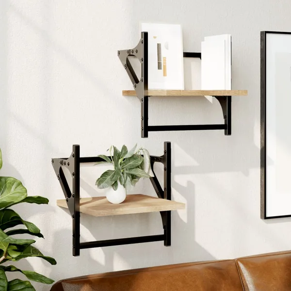 Étagères murales avec barres 2 pcs chêne sonoma 30x25x30 cm