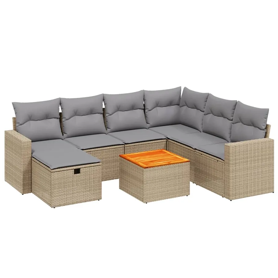 Salon de jardin avec coussins 8pcs mélange beige résine tressée - 2