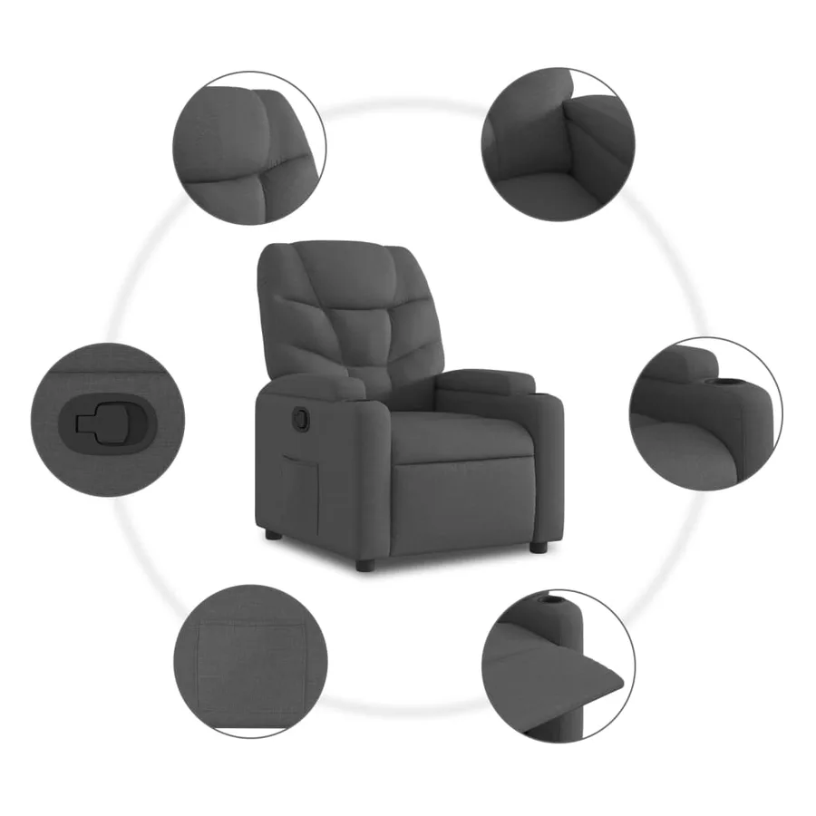 Fauteuil inclinable en tissu gris foncé - 7