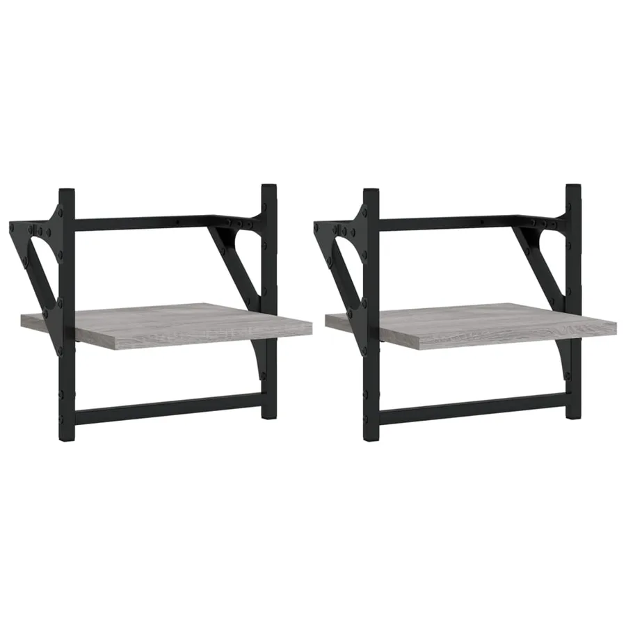 Étagères murales avec barres 2 pcs sonoma gris 30x25x30 cm - 2