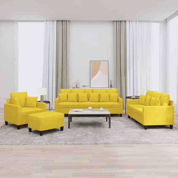 Ensemble de canapés 4 pcs avec coussins jaune clair tissu