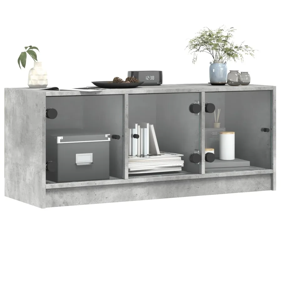 Meuble TV avec portes en verre gris béton 102x37x42 cm - 4