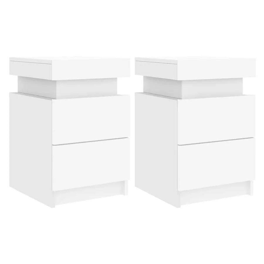 Tables de chevet avec lumières LED 2 pcs blanc 35x39x55 cm - 2